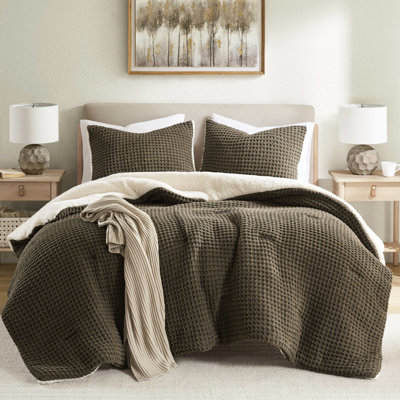 Full/Queen Chenille Waffle Knit Comforter - Fill And Reverse Machine Washable Bedding Texture 100% Reversible Cozy Nights Ahead