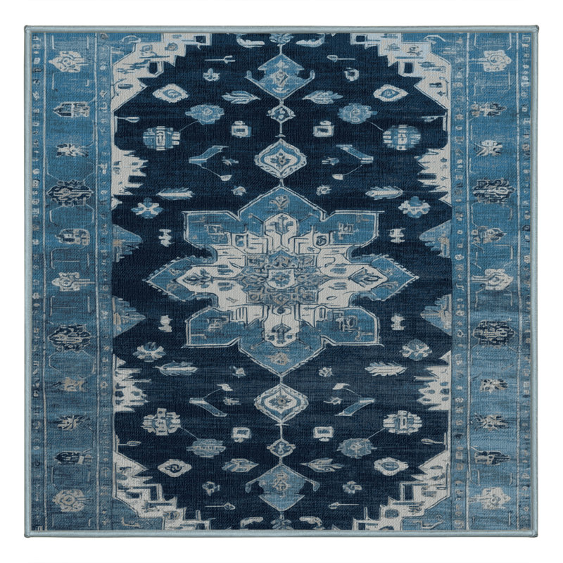 Tapis bleu lavé à la machine, Carré 7 pi