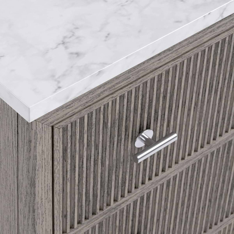 Rhett Vanity, Steel Oak, 24" W, Carrara Marble