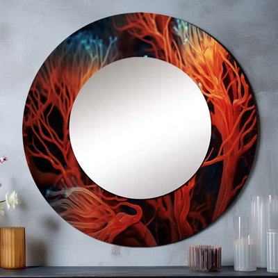 Rosellen coloré rouge anémone récif - miroir de coraux, miroir mural rond rouge