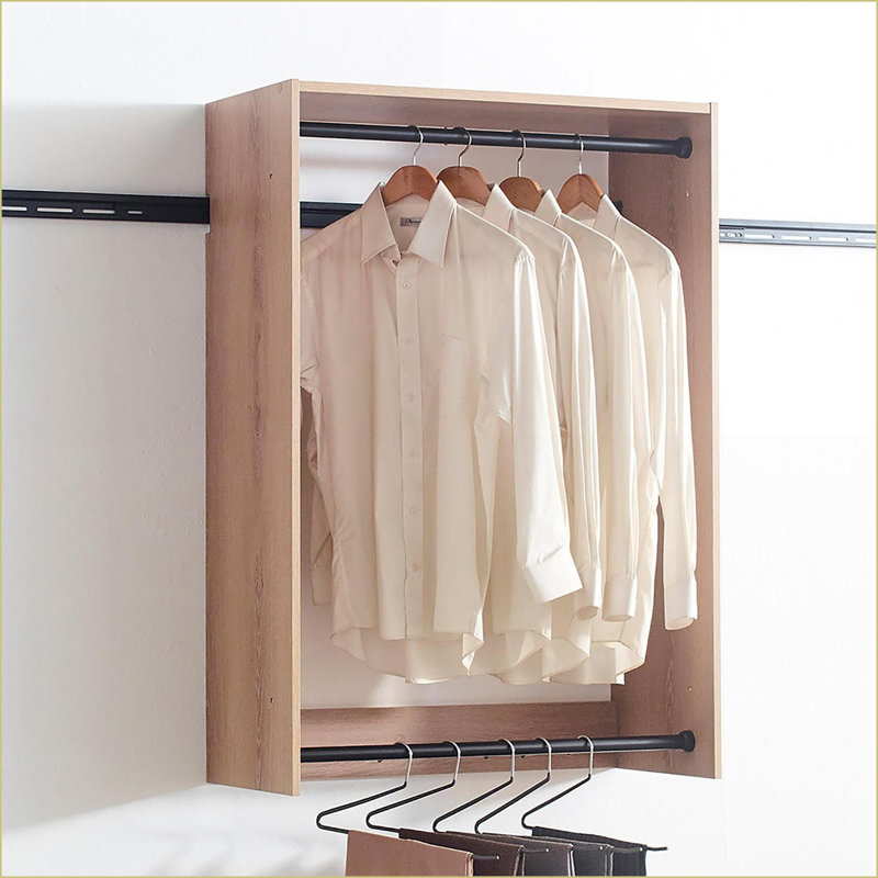 Closet System, Devi Modern Modular Wall-Mounted with Ample Storage | Oak | Wood, Brown