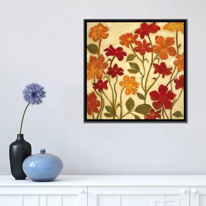 « happy home fleurs ii », impression sur toile, H 26 po x l 26 po x P 1,5 po, Toile avec cadre noir, Pas de tapis