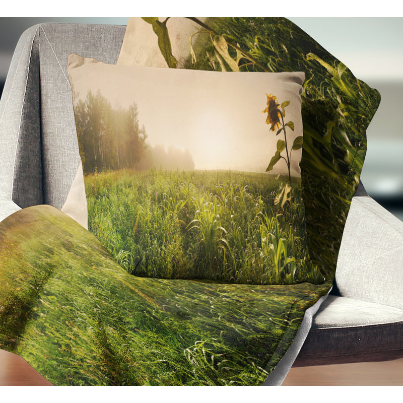Vert paysage panoramique - coussin à imprimé paysage, 18 po x 18 po, Coussin décoratif