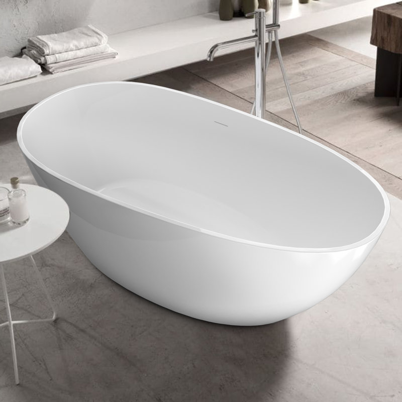 Gloss White Acrylic Freestanding Classic Oval Shape Bathtub