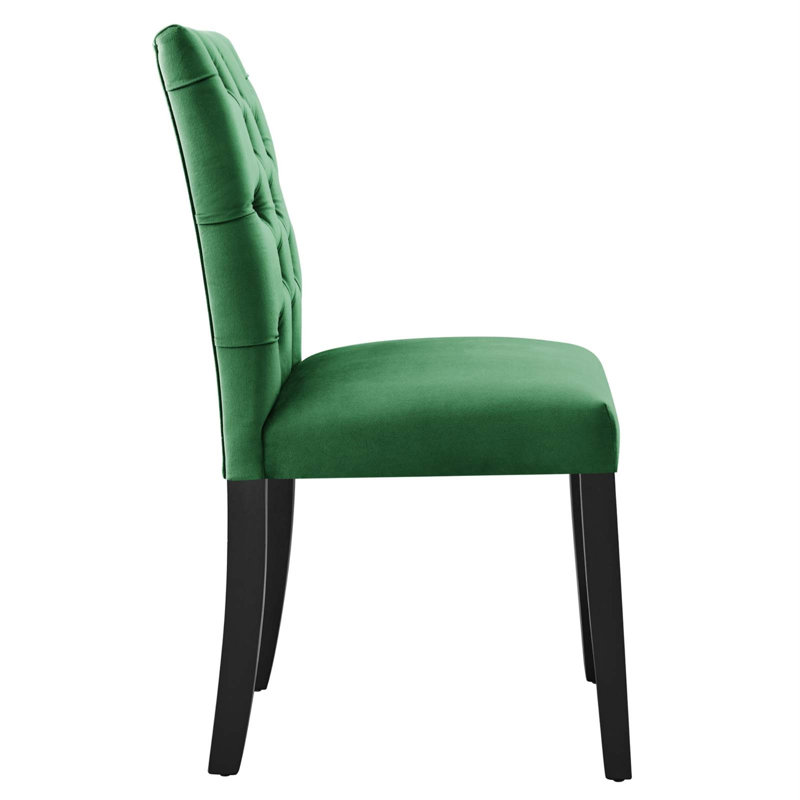 Elegant Emerald Velvet Upholstered Side Chair with Wood Legs