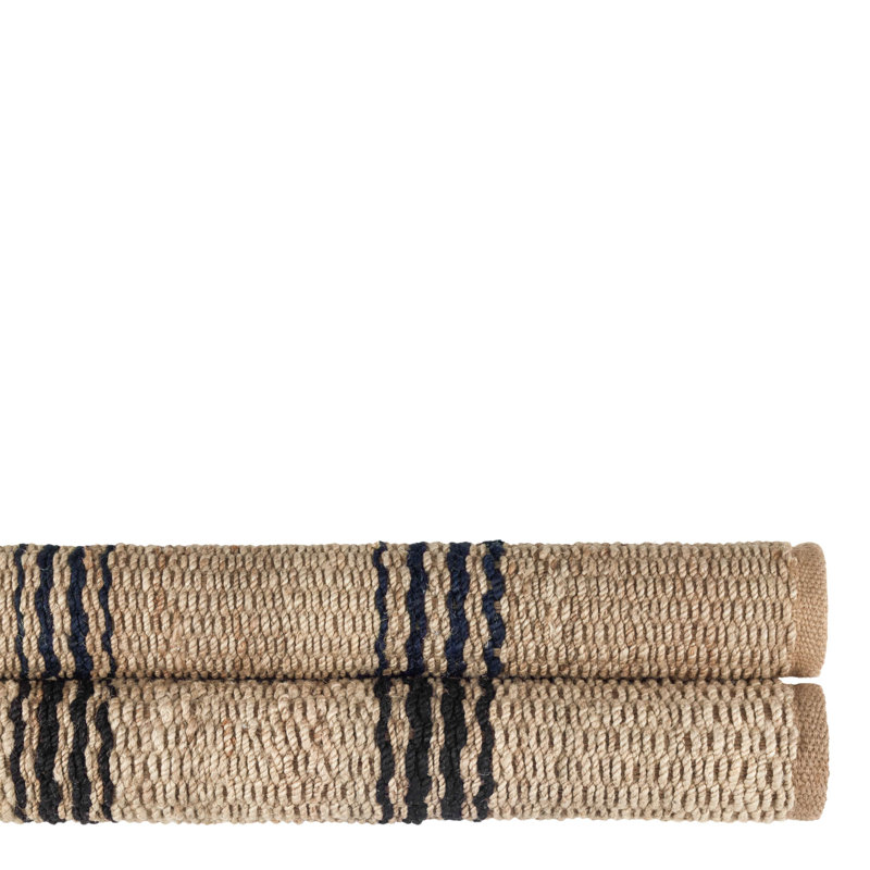 Jute Ticking Black Handwoven Jute Rug, Rectangle 9' x 12'