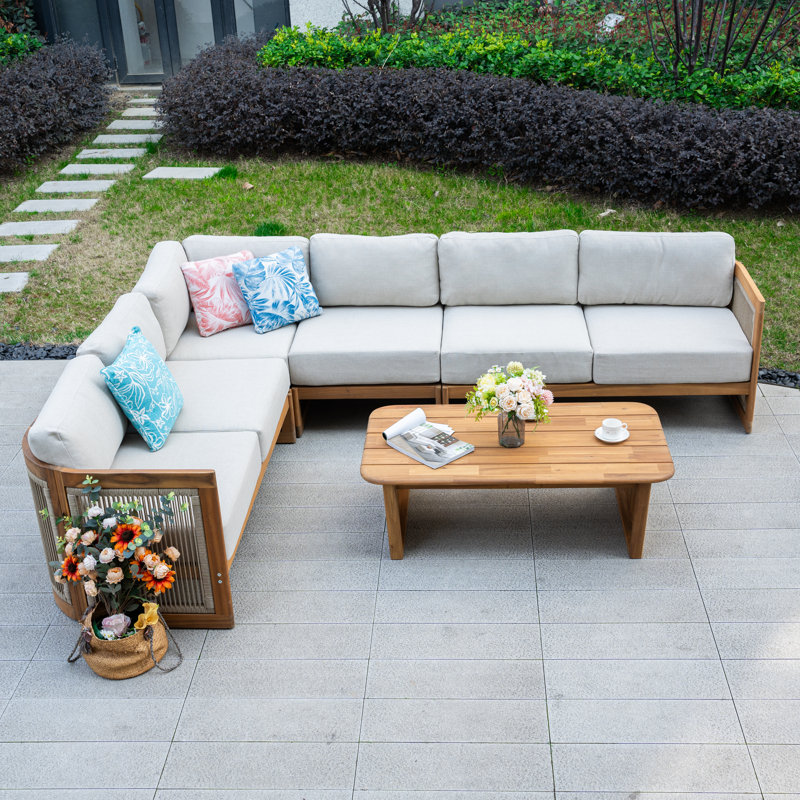 Ensemble de conversation modulaire de patio pour 6 personnes avec coussins Acacia