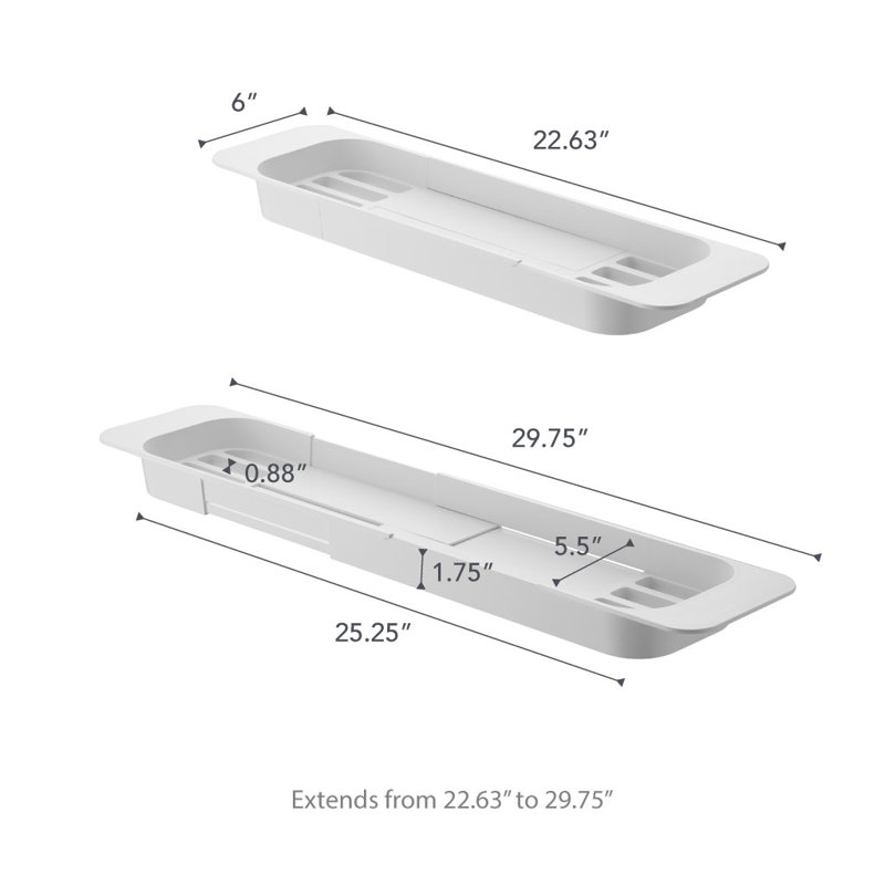 White Expandable Metal Bathtub Caddy with Storage