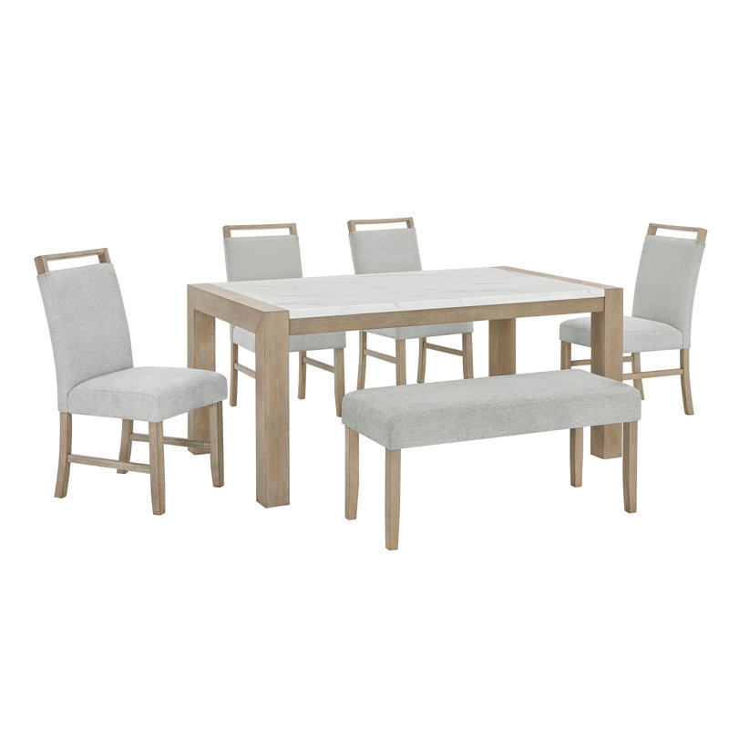 6Pc Rectangular Faux Marble Top Dining Set