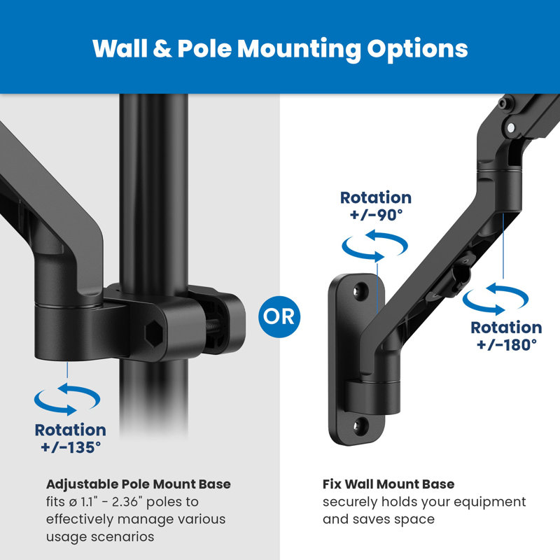 Black Adjustable Wall-Mounted Keyboard Tray with Spring Arm