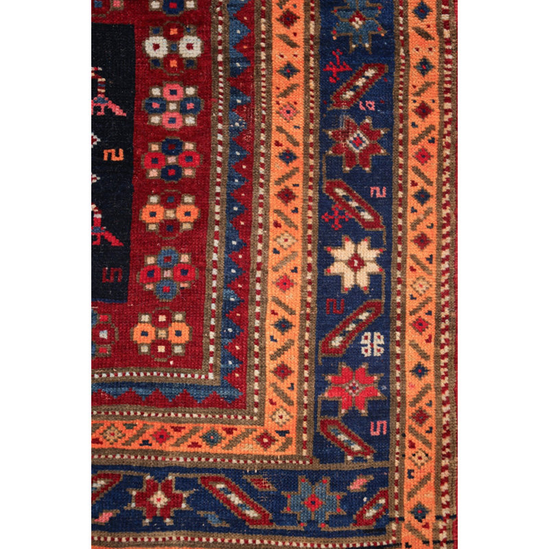 Tapis de couloir bleu antique antique en laine de conception unique 4 pi 4 po x 8 pi 11 po années 1920