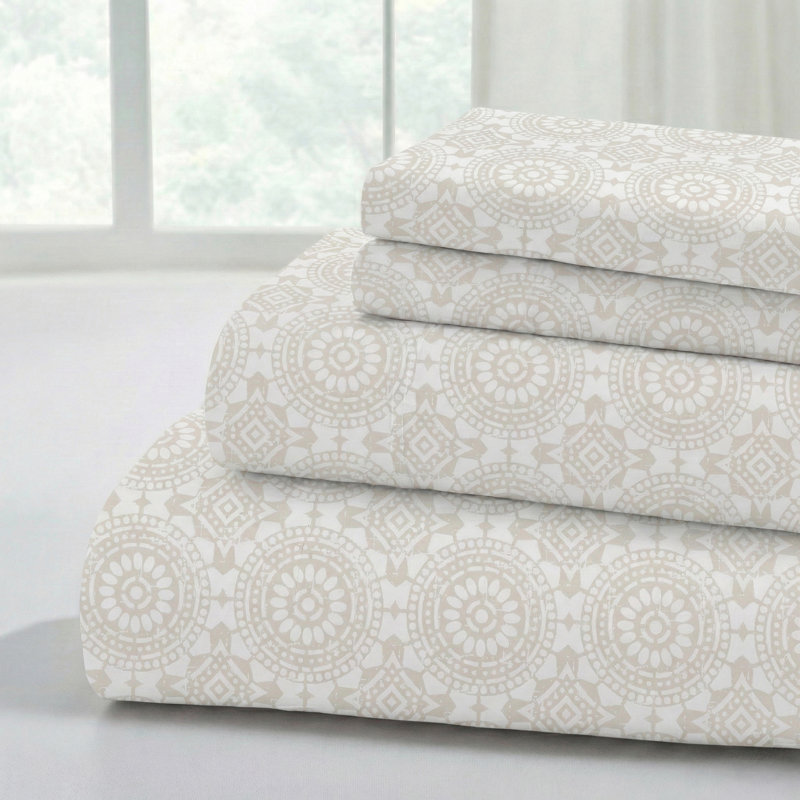 Modern Threads 4-Piece Ultra Soft Microfiber Sheet Set with Deep Pockets in Solids & Prints, Abella Geometric