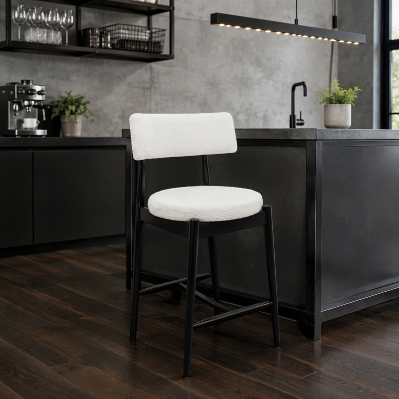 Tabouret de comptoir Mid-Century moderne (ensemble de 2) noir et beige, Noir