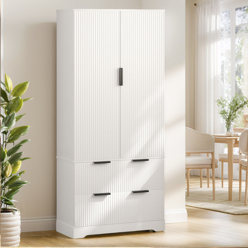 72"H Freestanding Pantry Storage Cabinet with Adjustable Shelves and 2 Large Drawers, White
