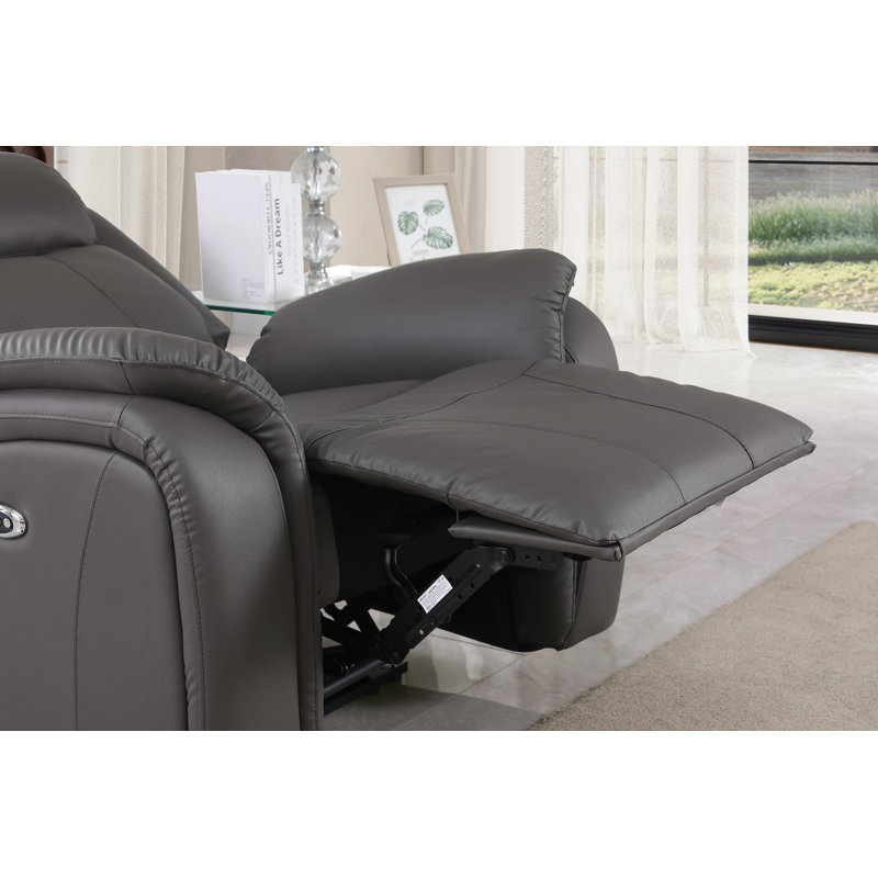 Lamiaa Faux Leather Power Recliner, Gray Faux Leather