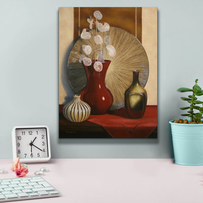 «Still Life With Red Vase» par Cecile Baird, art mural sur toile, 18 po x 26 po