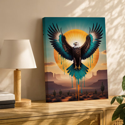 Toile, Aigle majestueux avec ailes déployées qui domine la scène, art mural avec des plumes minutieusement détaillées