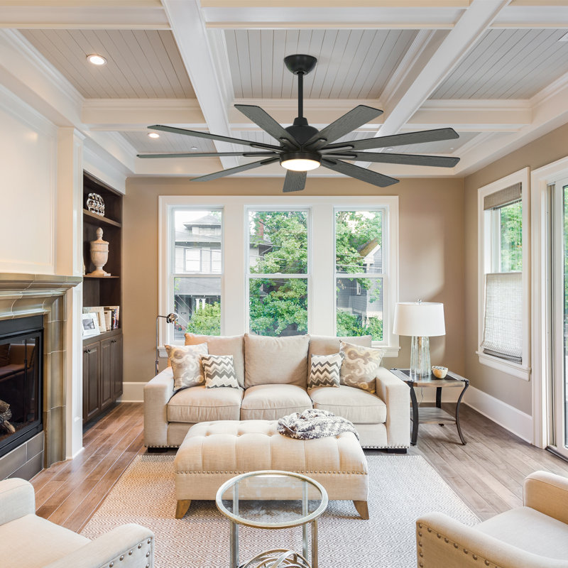 Dorava 62" 9-Blade Ceiling Fan with LED Lights and Remote Control, Matte Black with Matte Black Blades
