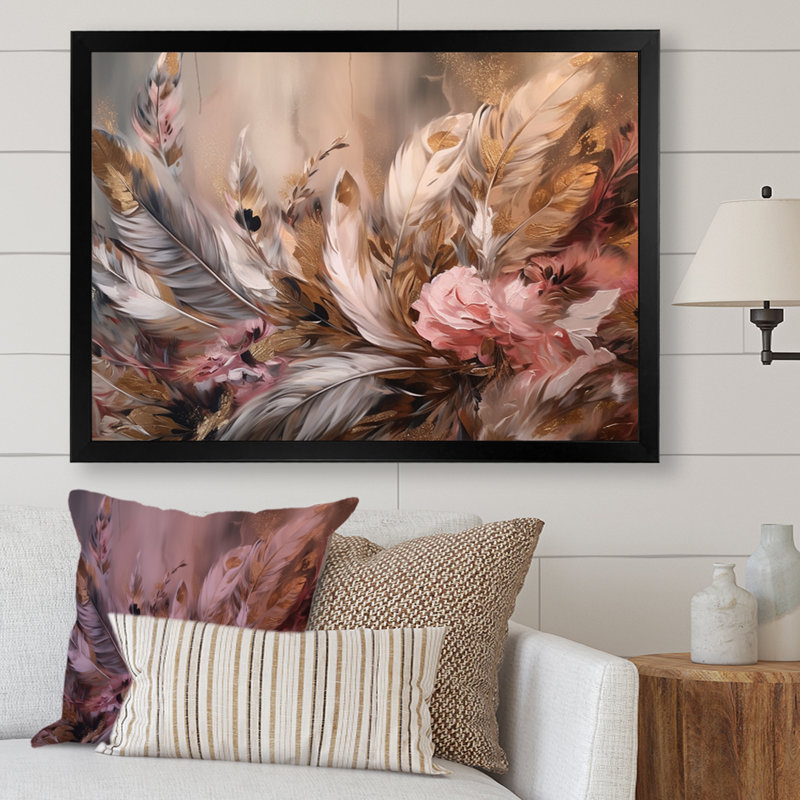 Rotonia " Gold Feather Wanderlust VI ", Black Picture Framed, 12" H x 20" W x 1" D
