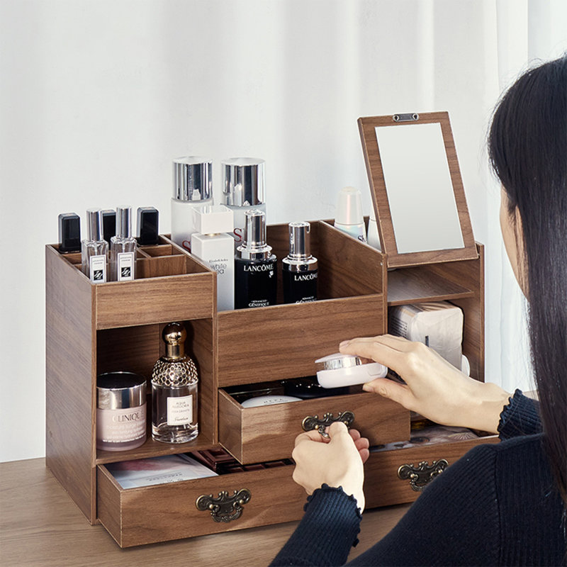 Organisateur de maquillage pour coiffeuse, organisateur de comptoir avec tiroirs, miroir
