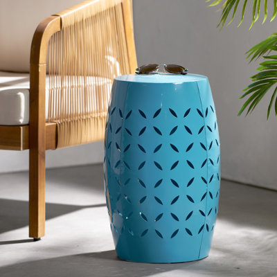 Table d'appoint industrielle bleue l 11,93 po x P 17,38 po pour l'entrée ou le salon, avec résistance aux intempéries et pièces métalliques de 12 po pour l'intérieur et l'extérieur