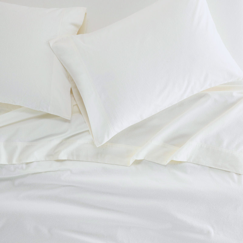 Rome Flannel Cotton Solid Fuzzy Warm Deep Pocket Sheet Set, Queen Sheet Set with 2 Pillowcases, Ivory
