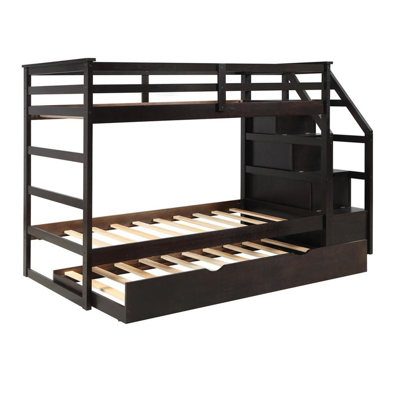 Andrzejewski Kids Twin Over Twin Bunk Bed with Trundle with Drawers, Espresso