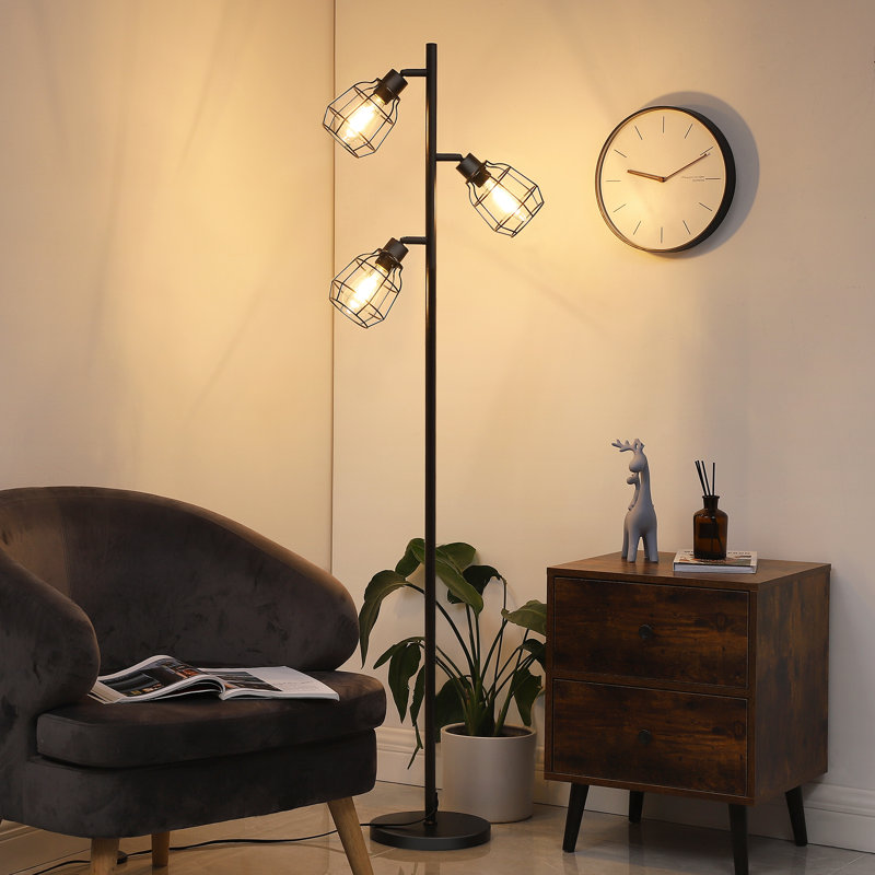 Eppler 3-Light 65'' Tree Floor Lamp with Bulbs Included, Black
