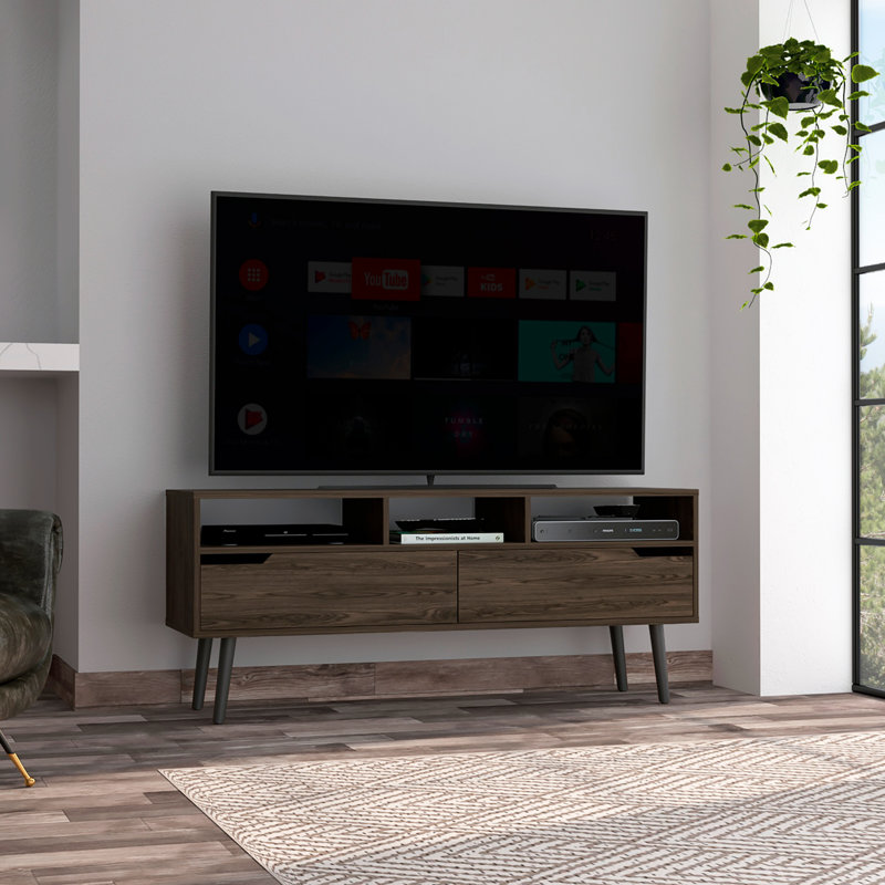 New Haven 2-Drawer 3-Shelf TV Stand With Spacious Storage And Open Shelves,  For Organized Entertainment, Brown