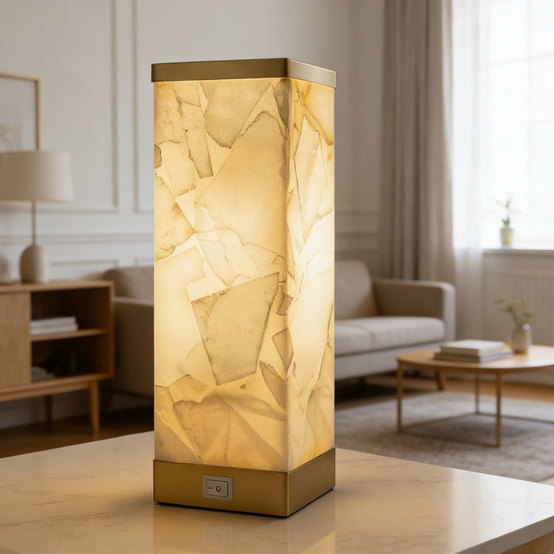 Lampe de table moderne en albâtre avec ampoule à intensité variable à 3 voies et fonction de mémoire, ports de charge USB A + C pour le chevet, la table de chevet, le salon ou le bureau