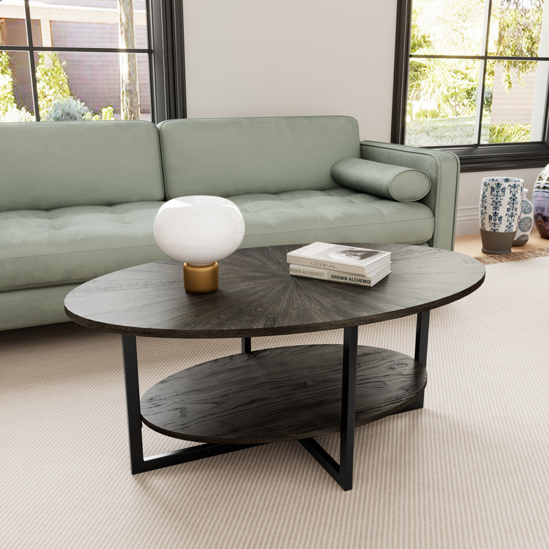 Agora Solid Coffee Table with Storage, Ebony Black