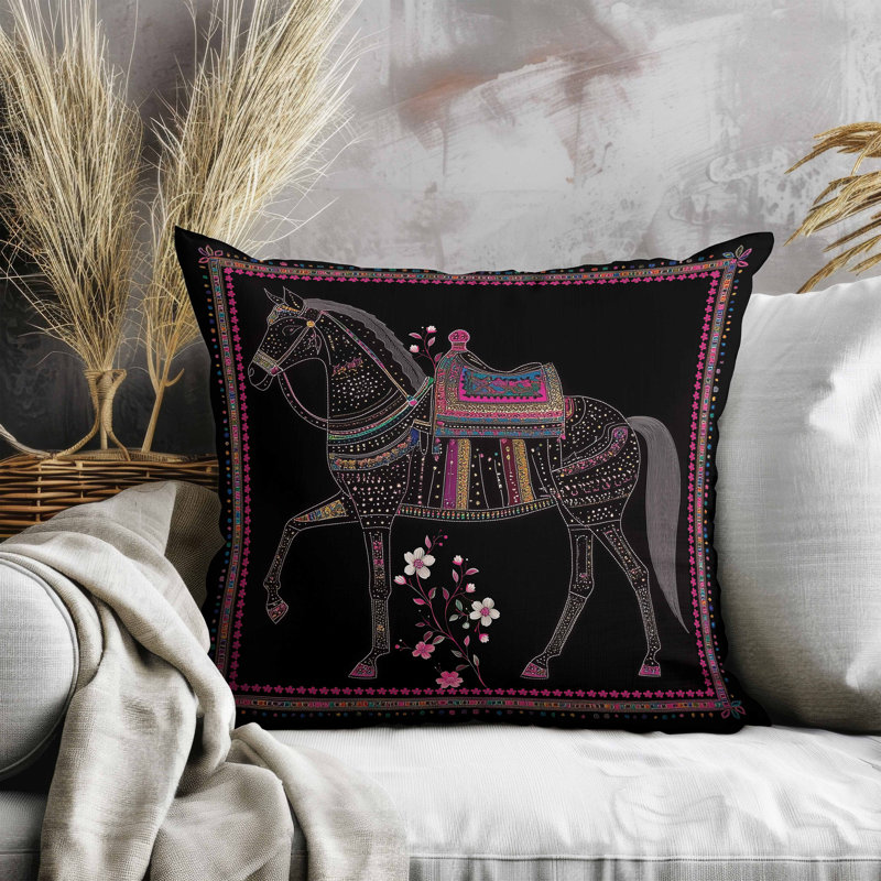 Coussin Painted Pony, Carré 16 po, Noir, noir, noir, noir