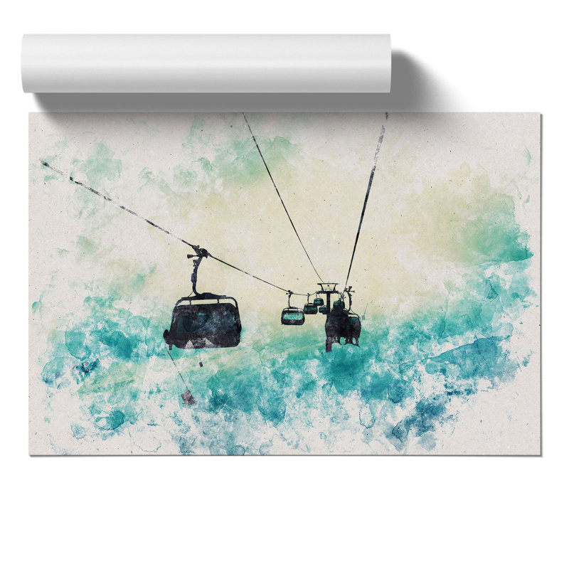 Ski Lift Watercolour - Frameless Print, 42cm H x 59cm W x 0.1cm D