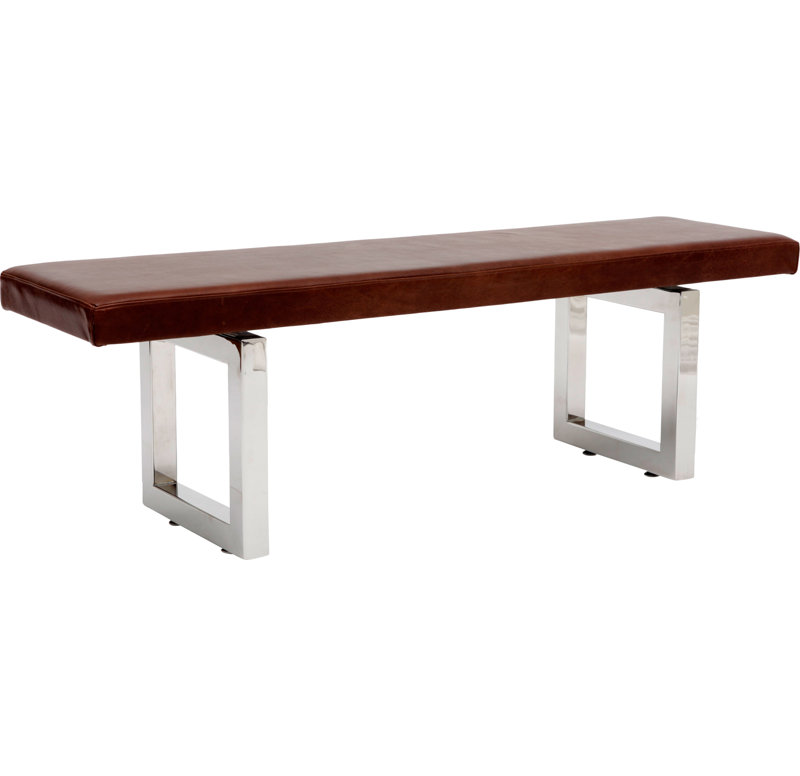 Gax Leather Dining Bench, 18" H x 48" W x 16" D, Burgundy, Stainless Steel