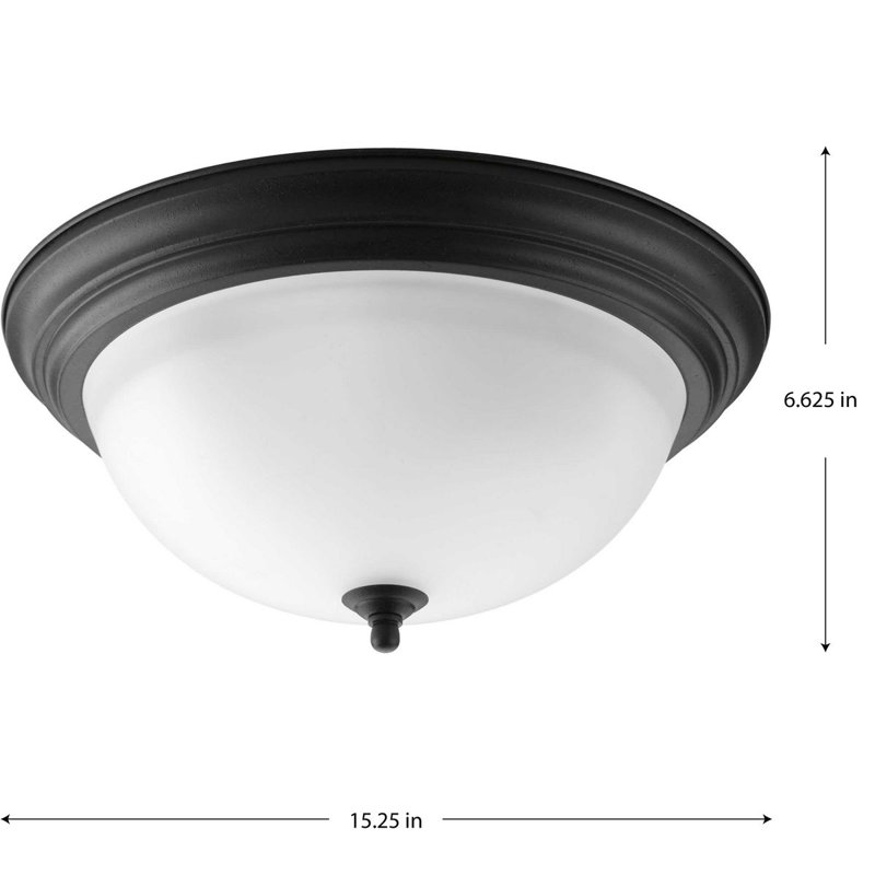 15.25 in. 3-Light Forged Black Flush Mount with Alabaster Glass