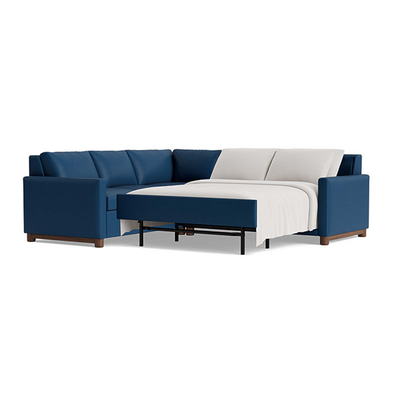 Reve Leather Sleeper Sectional (112" x 95"), Corner On Left, Leather - Deep Blue