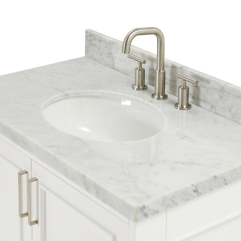 Meuble-lavabo simple avec plateau Abshire 37, Blanc, Marbre de Carrare italien
