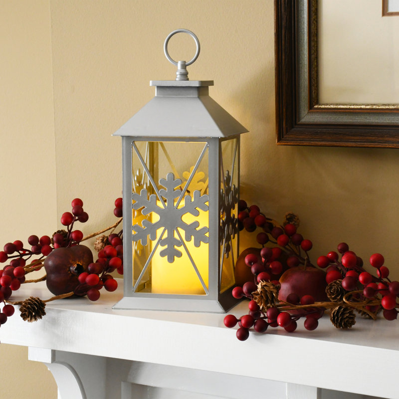 Snowflake Moulded Lantern with LED Candle
