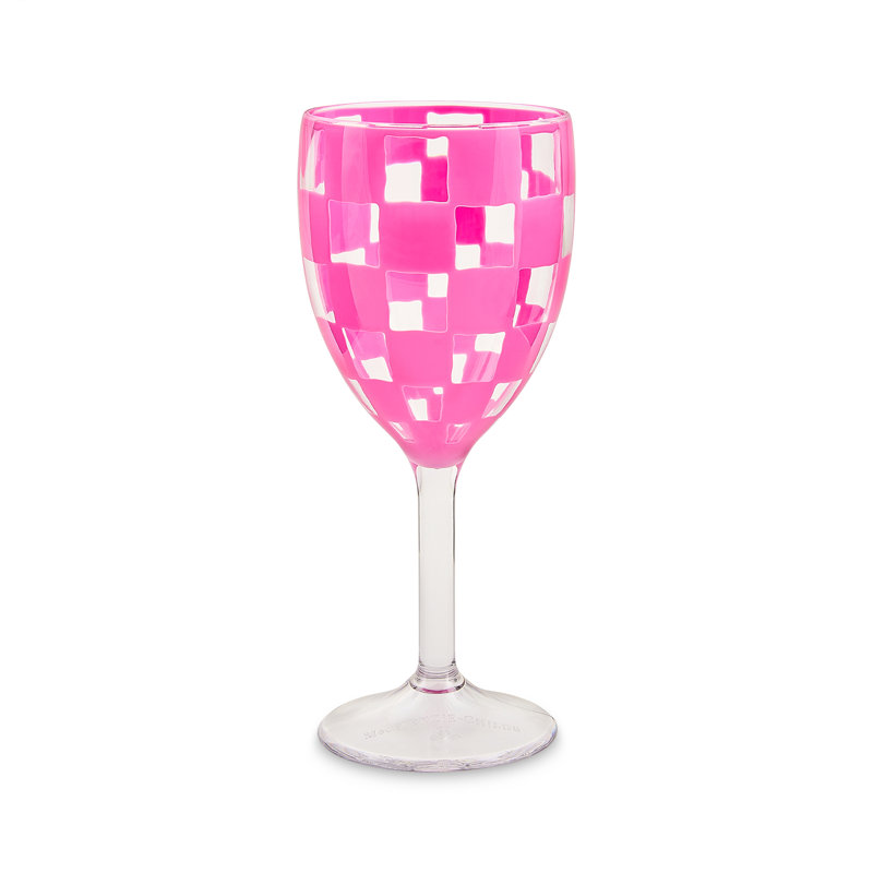 Verre à vin en acrylique à carreaux roses, Rose / transparent