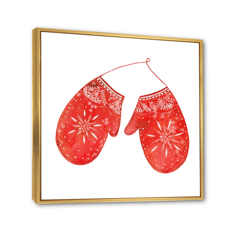 Décoration murale en toile Christams Red - Mid-Century, H 16 po x l 16 po x P 1 po, Toile avec cadre flottant or