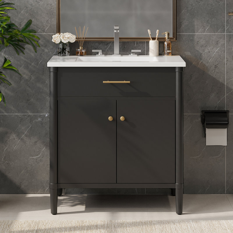 Meuble-lavabo de salle de bain avec lavabo, Noir