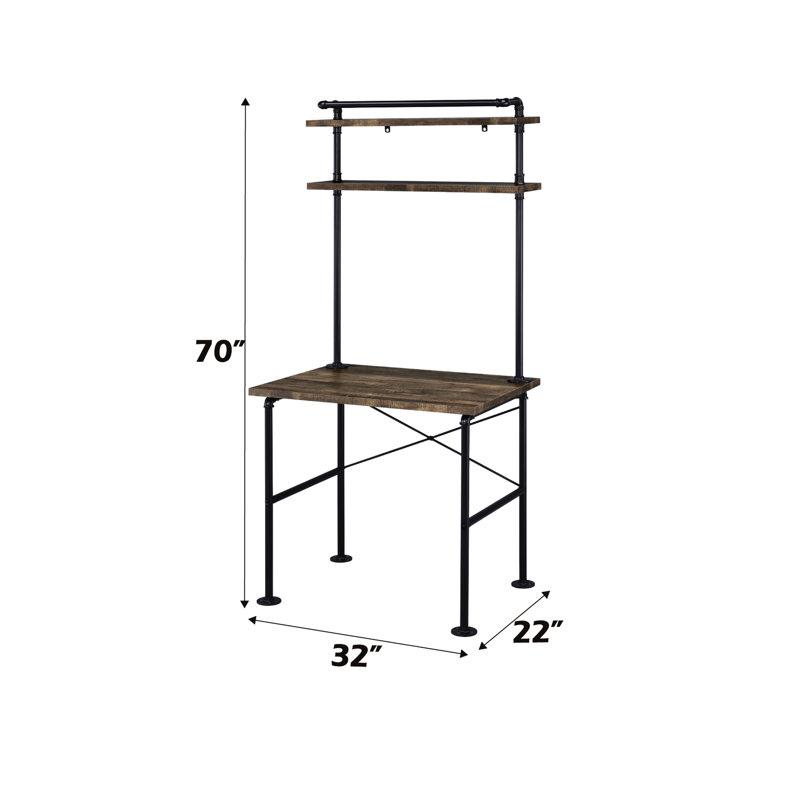 Modern Desk With Rustic Touch And 22.33 In. Depth Black & Oak Metal Support Spacious Surface