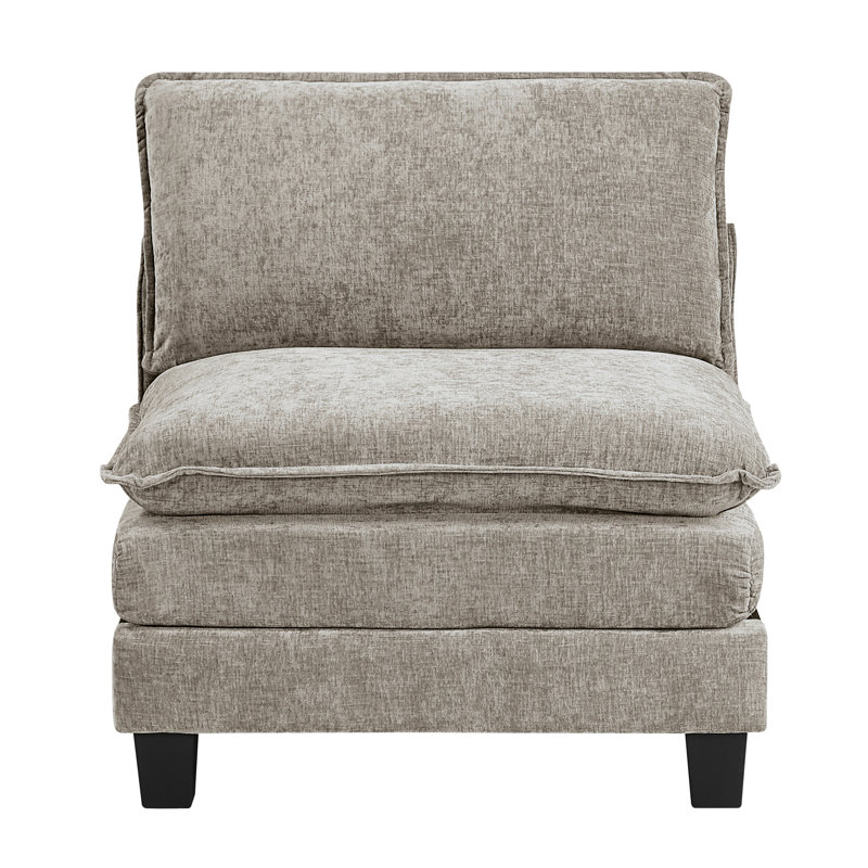 4 modulaires au design moderne avec mousse haute et dossiers réversibles 4 tissu chenille, coussins de bras réglables, pieds en faux bois noir apparents