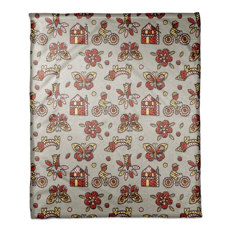 Hand Woven Throw Blanket, Red/Beige
