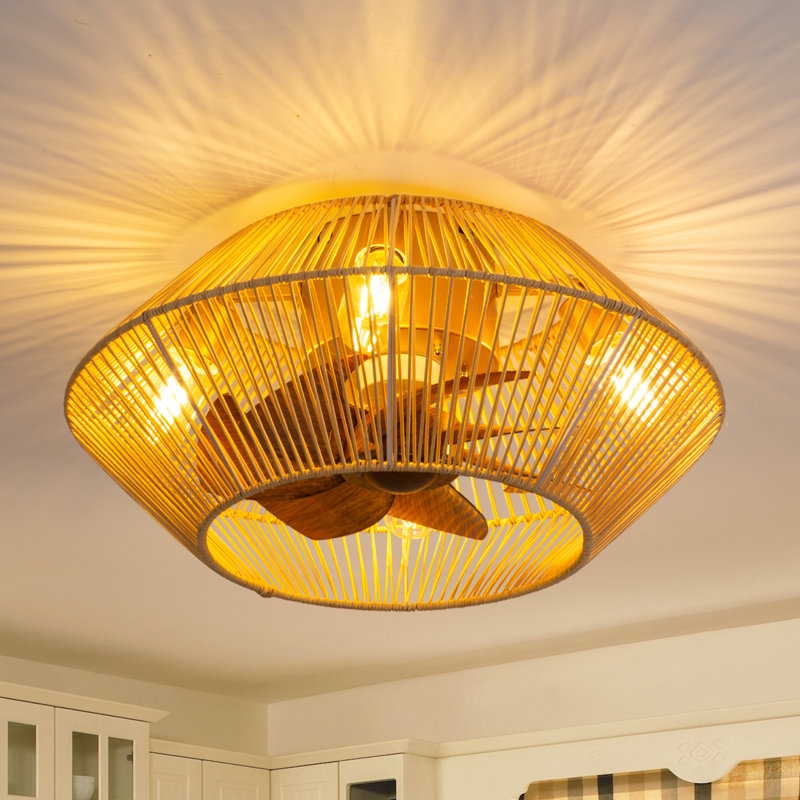 Ventilateur de plafond en cage 19 pouces avec lumière, 6 vitesses pour chambre à coucher, salon