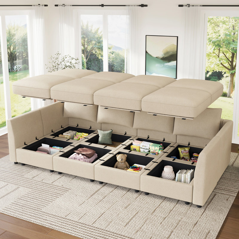 Canapé modulaire en U avec rangement Tremee, Polyester beige