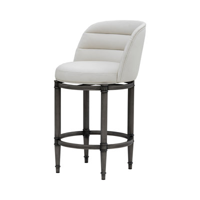 Cooksey Commercial Grade Steel Frame White Faux Leather Upholstered Swivel Counter Height Barstool