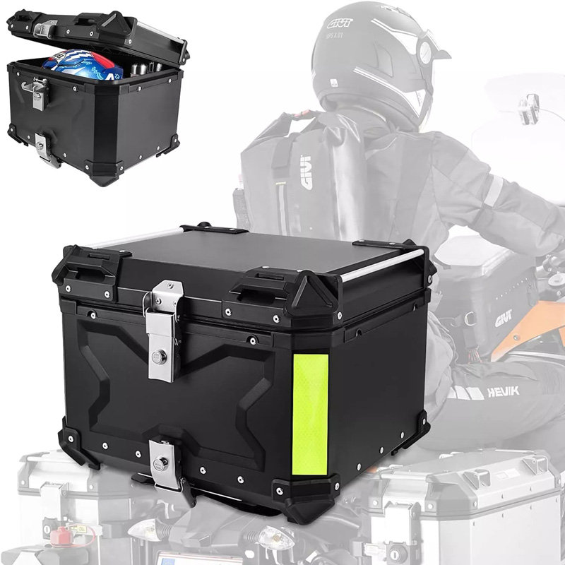 65L Motorcycle Rear Top Box Luggage Aluminium Alloy Tail Carrier Tool Case, Black