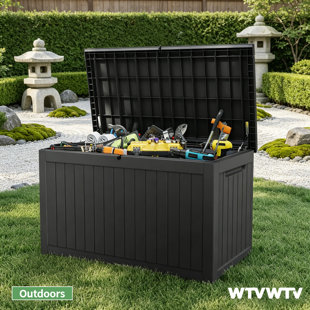 270 Gallons Water Resistant Resin Lockable Deck Box, Outdoor Weather-Resistant Resin Storage Deck Box, Large Lockable Capacity, Versatile Deck Outdoor Storage Bench