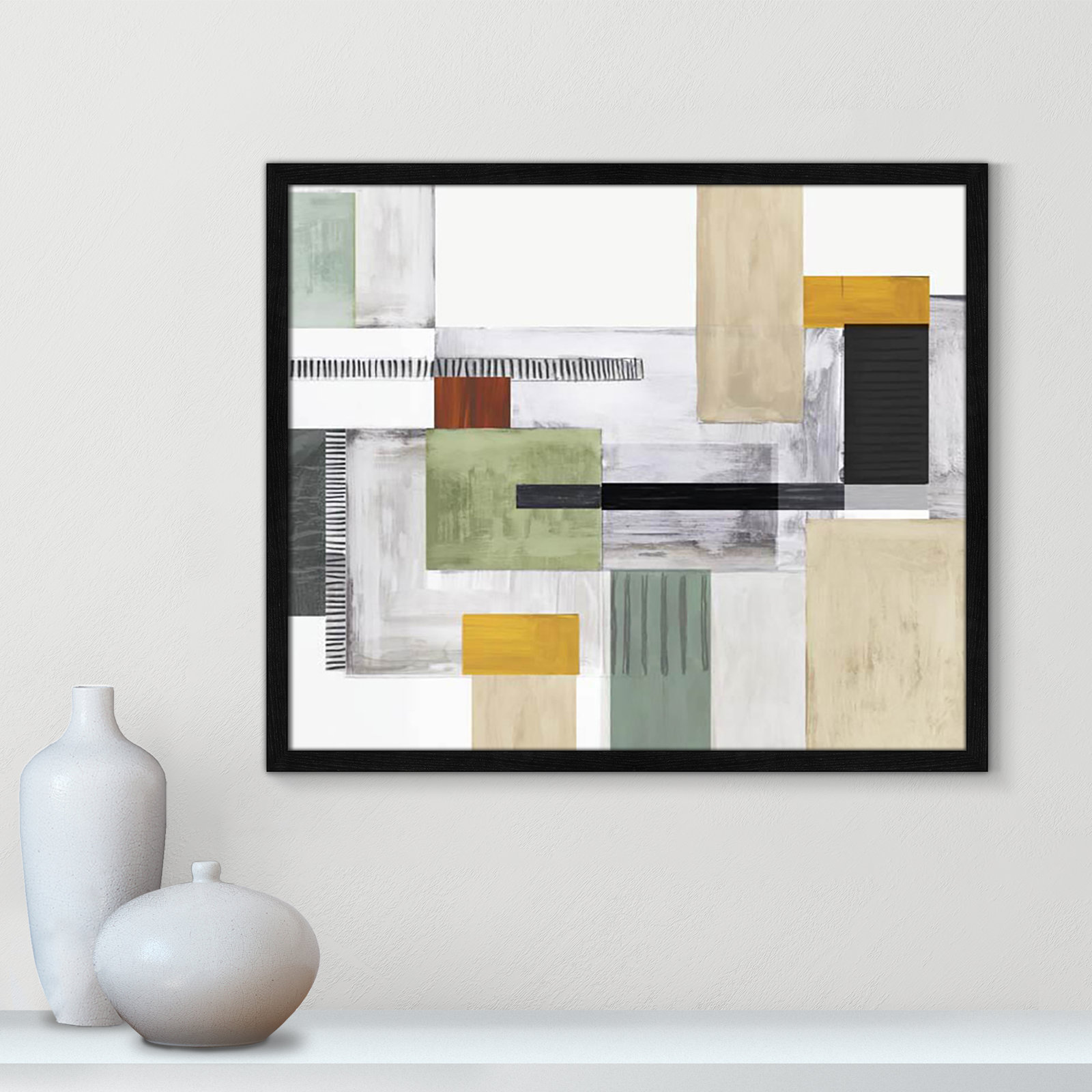 Playful Blocks by Tom Reeves, No Mat, Black Slim Picture Framed, 21.5" H x 25.5" W x 0.75" D